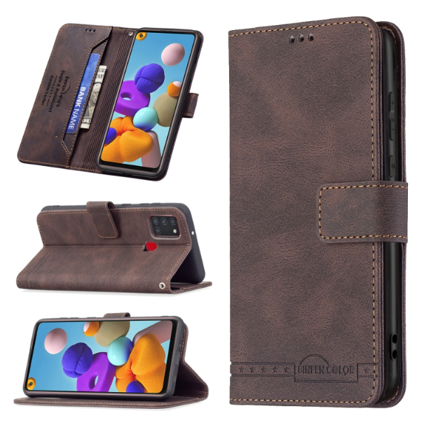Magnetic Clasp RFID Blocking Anti-Theft PU Leather Wallet Case - For Samsung Galaxy A21s - mosaccessories